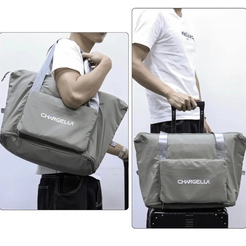 Chargella Large Folding Duffel Tote Bag Shoulder Luggage Handbag Charging Port